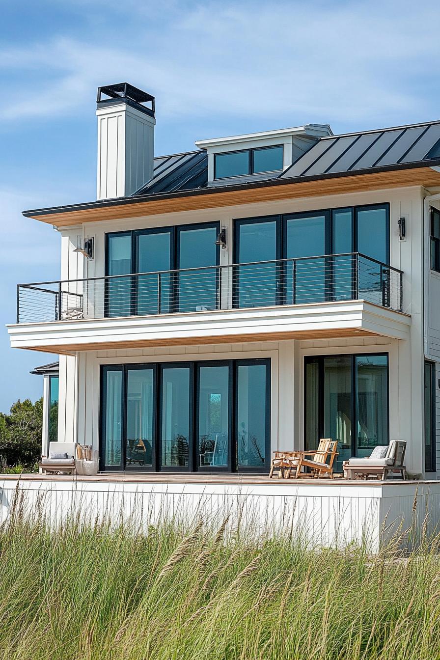 modern beach house with painted cedar shiplap exterior in coastal colors 3