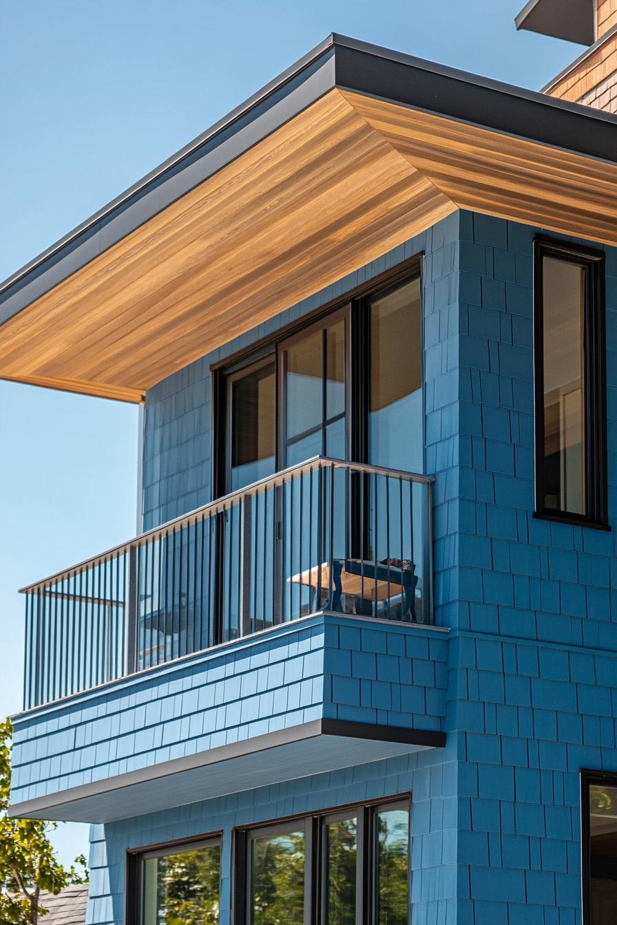 modern beach house with painted cedar shiplap exterior in coastal colors