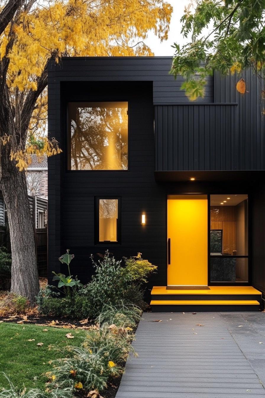 modern black house with Yellow Ombre Effect front door Transitioning From Dark to Light