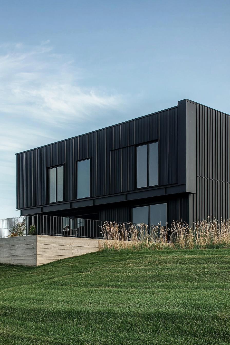 modern bunker house with black metal facade 2