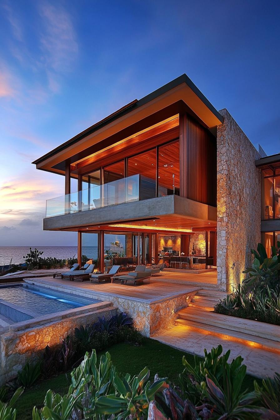 modern coral reef style beach house facade