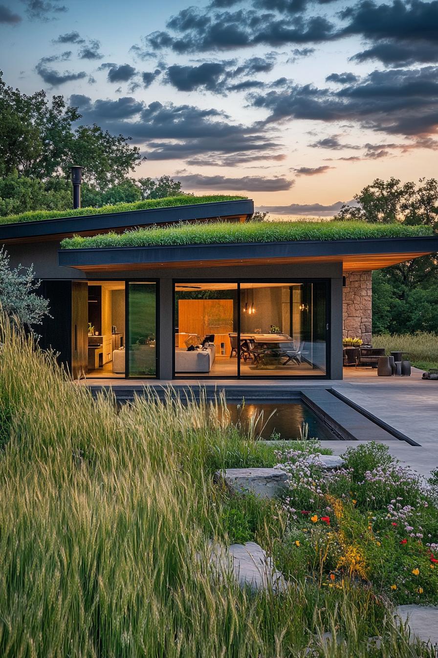 modern farmhouse with green garden roof stunning wheat field landscape 3