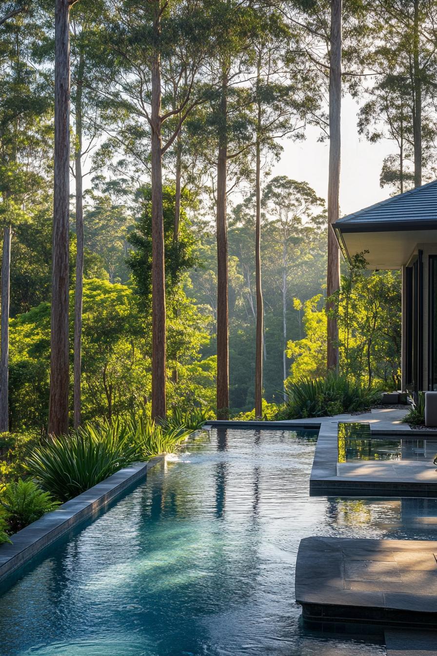 modern forest mansion pool in a lush garden 1