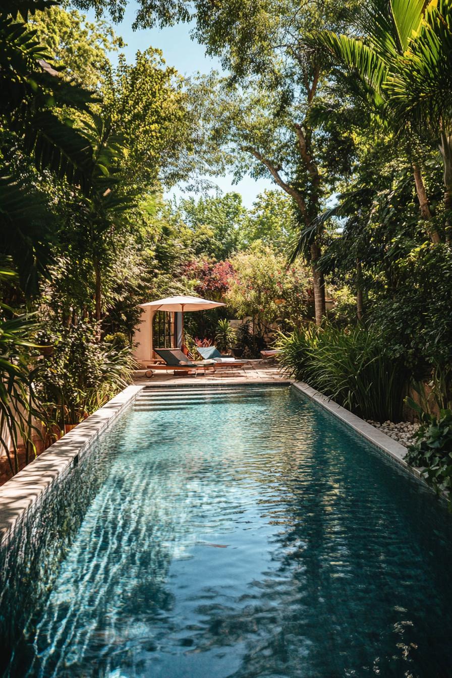 modern forest mansion pool in a lush garden 2