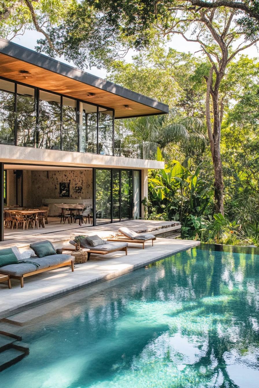 modern forest mansion pool in a lush garden 3