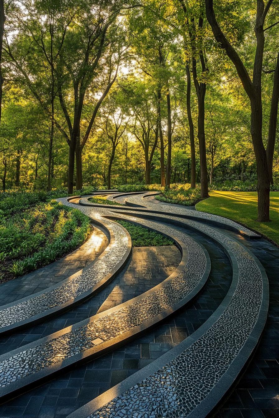 modern garden geometric pathways stunning forest view 1