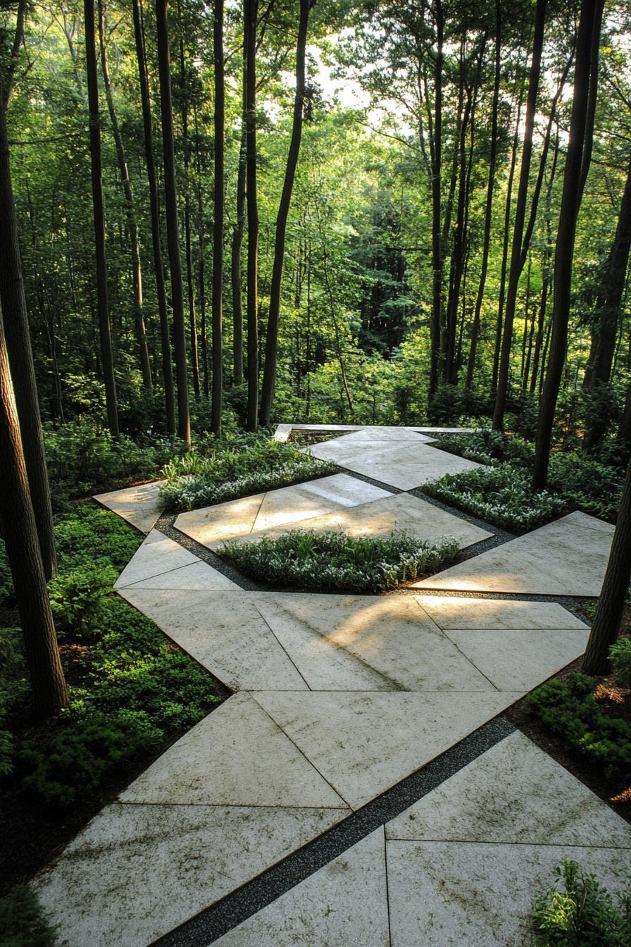 modern garden geometric pathways stunning forest view 2