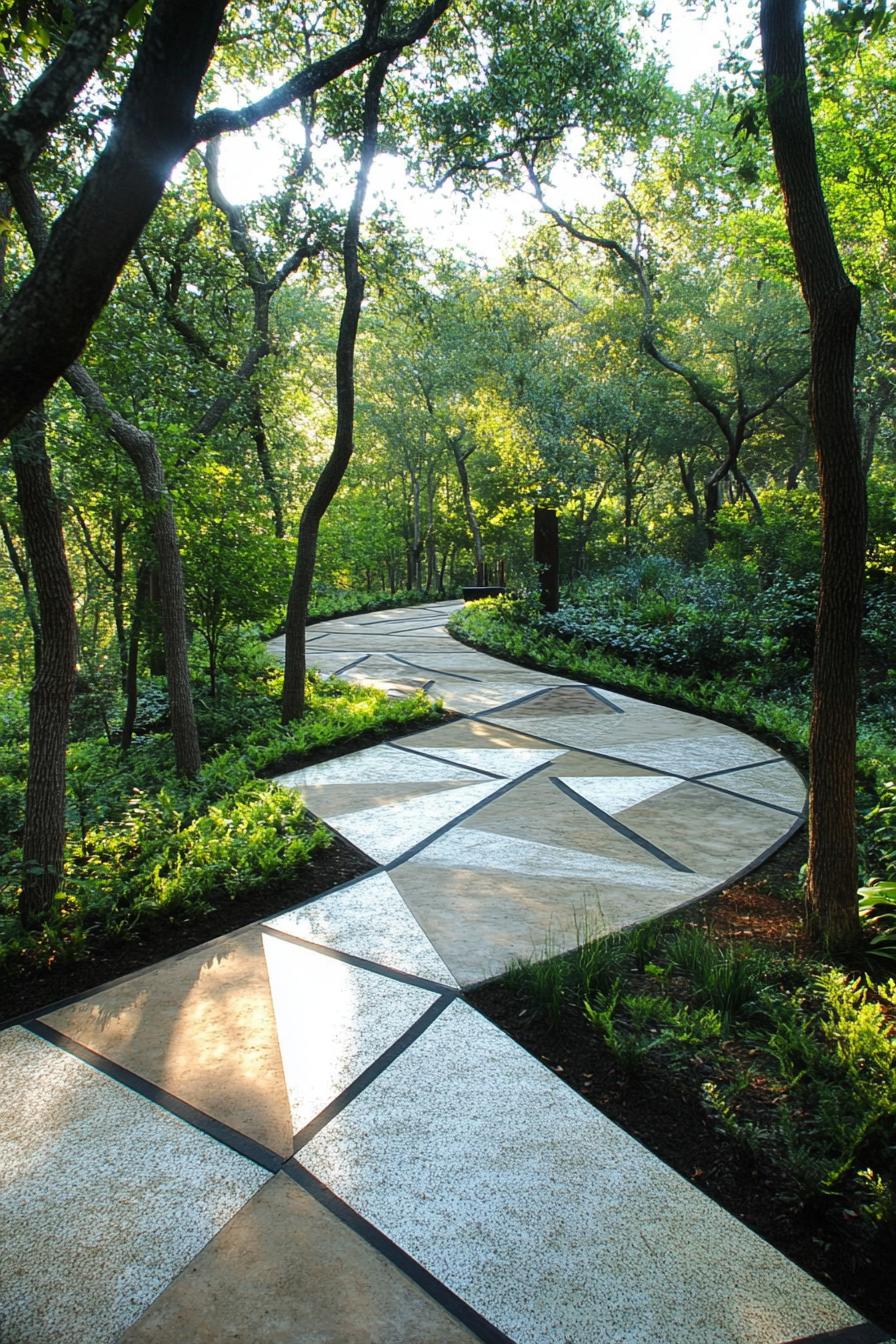 modern garden geometric pathways stunning forest view