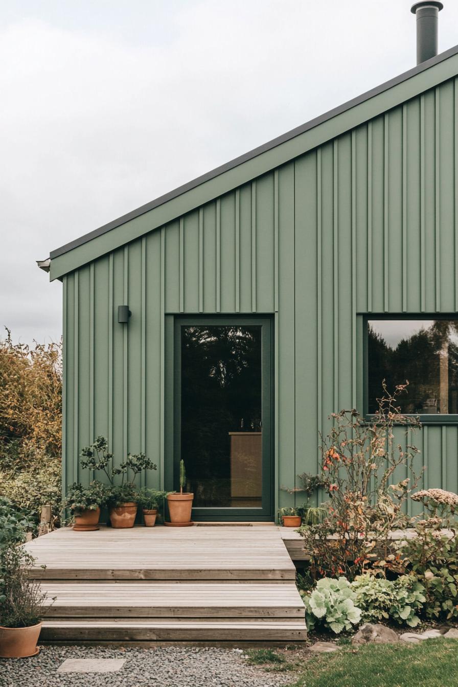 modern geometric Scandinavian house with sage green cladding 1