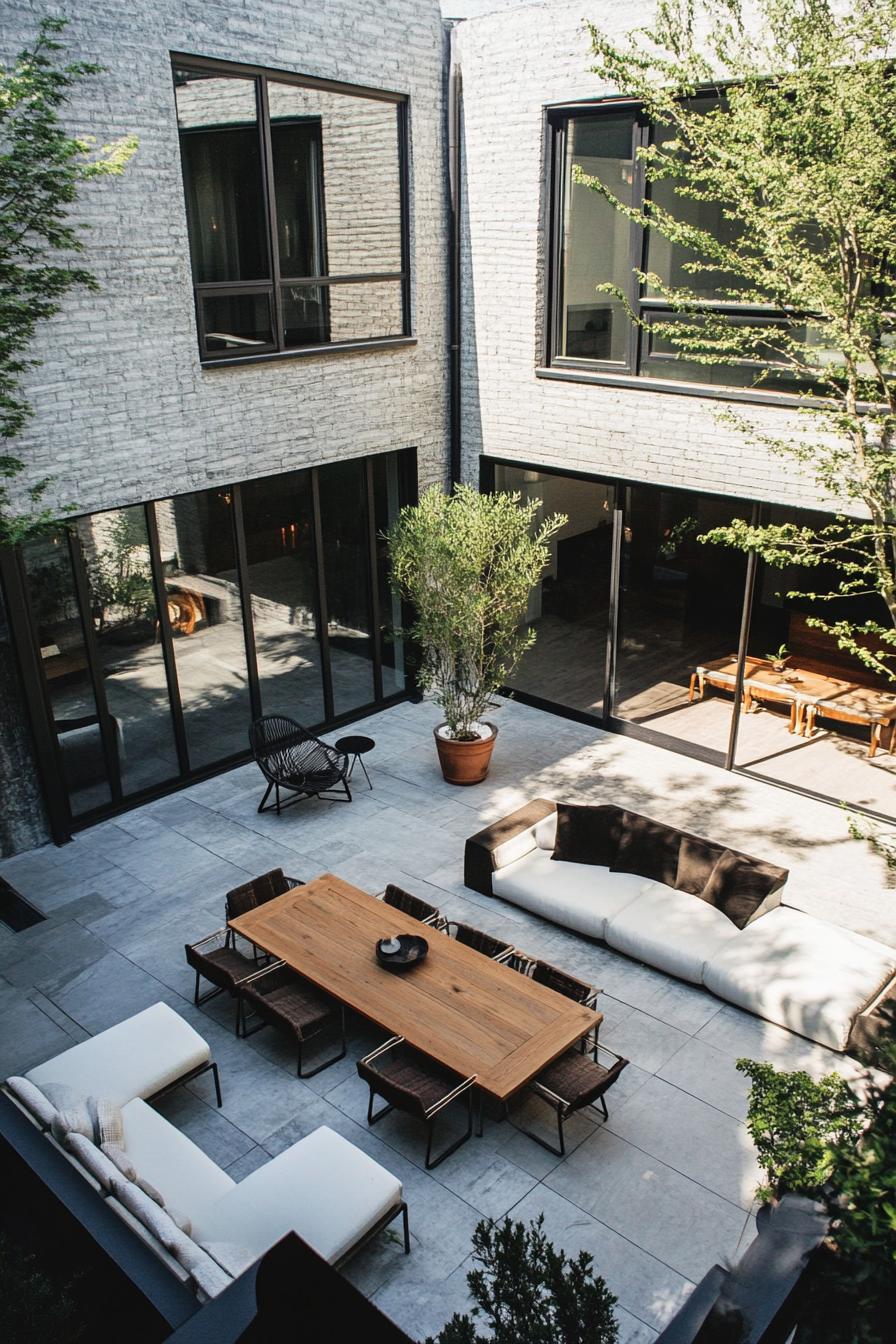 modern industrial house courtyard with minimalist outdoor furniture 2