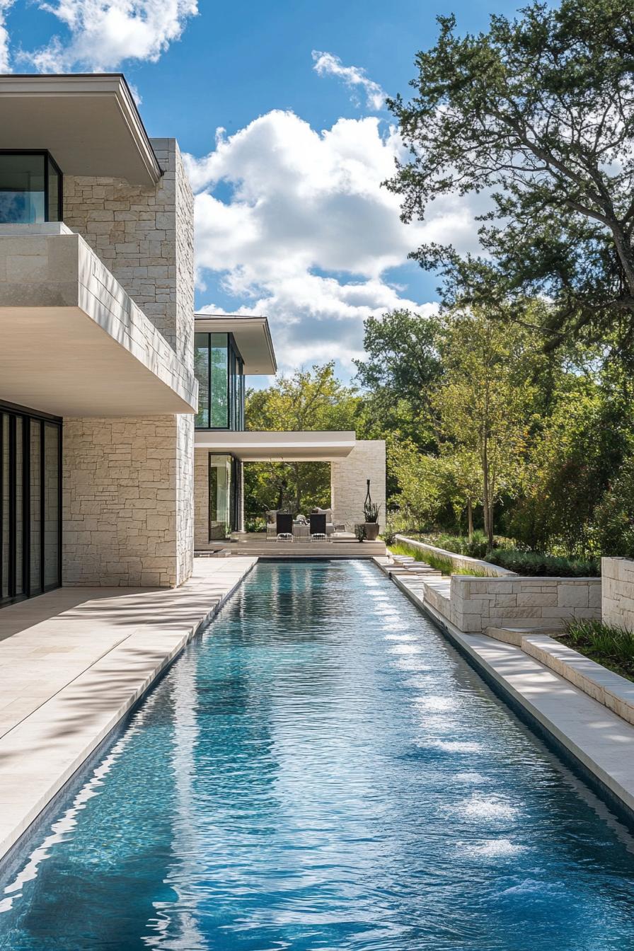 modern mansion lap pool parallel to house facade