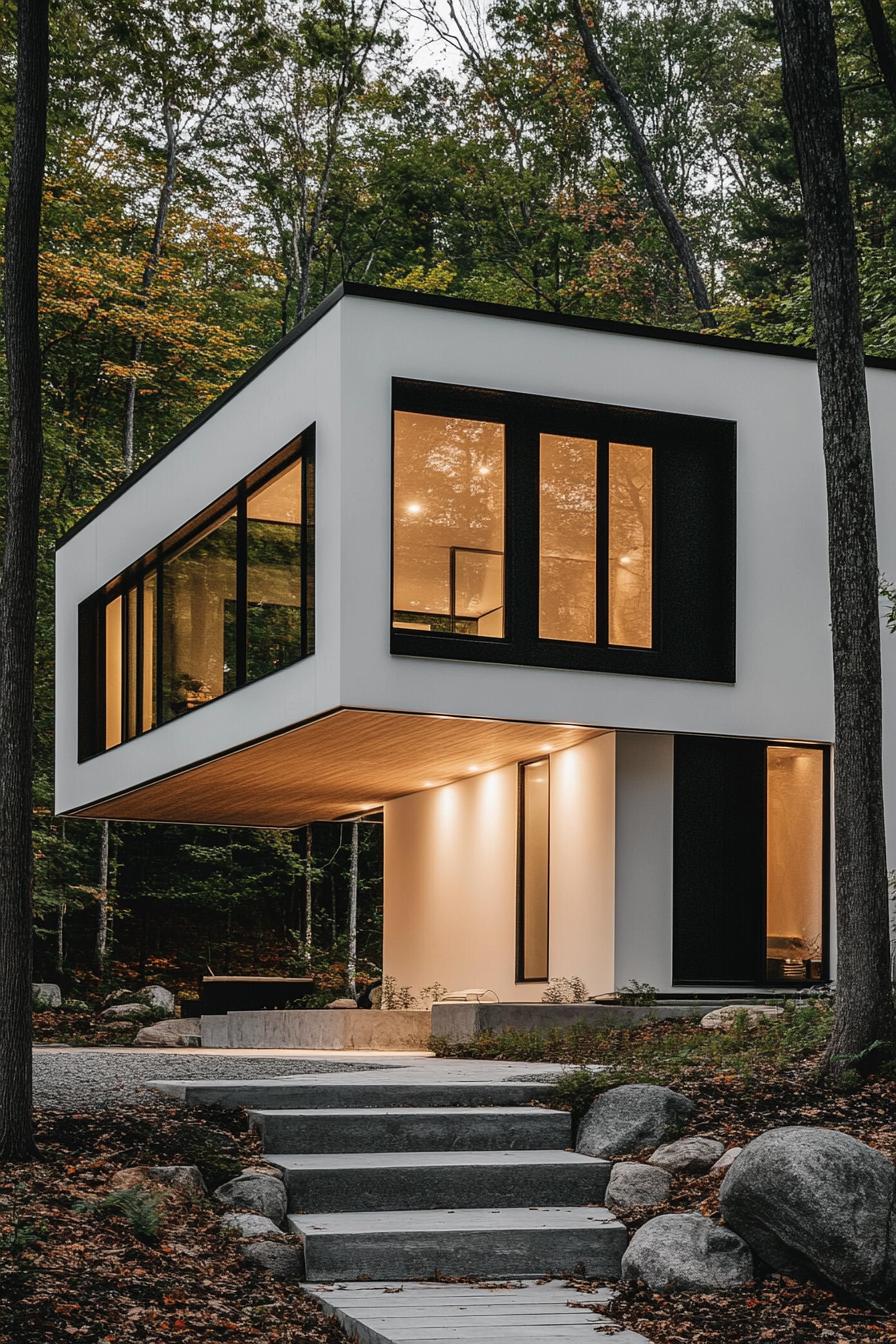 modern minimalist white geometric house by the woods 2