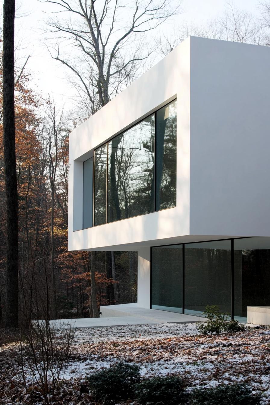 modern minimalist white geometric house by the woods 3