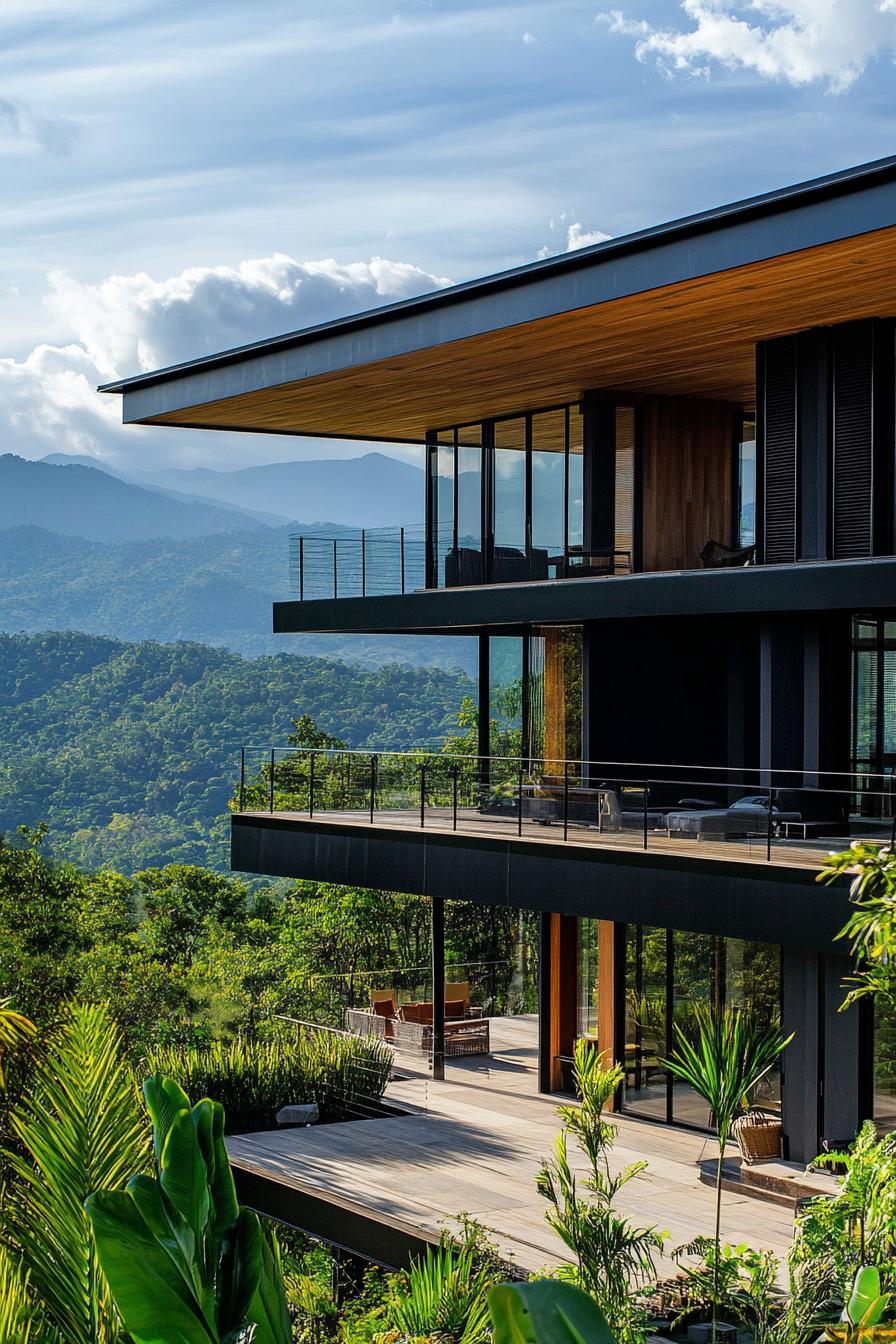 modern mountain house with black cladding with stunning tropical mountain views 1