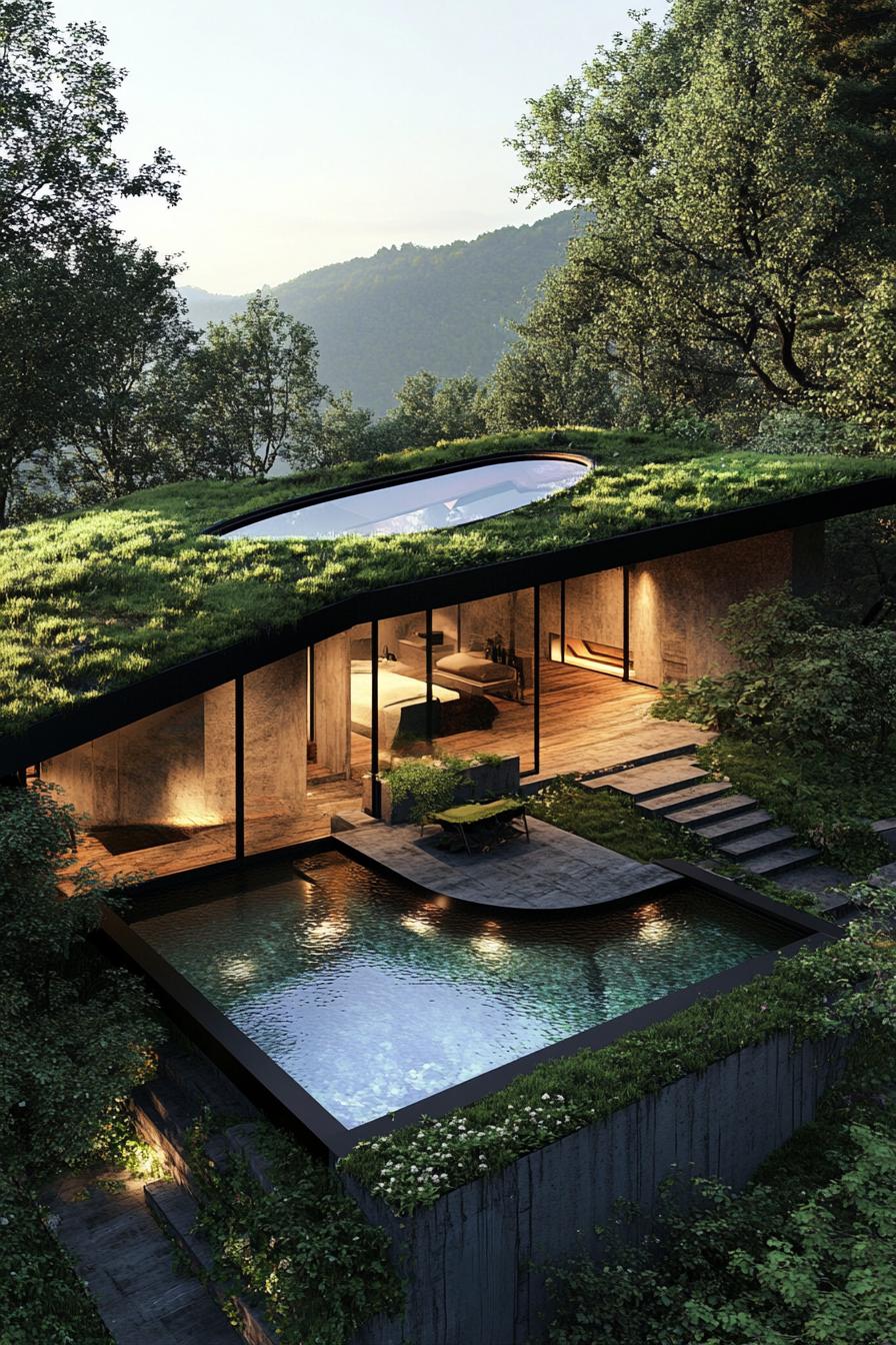 modern mountain villa green roof with skylights 2