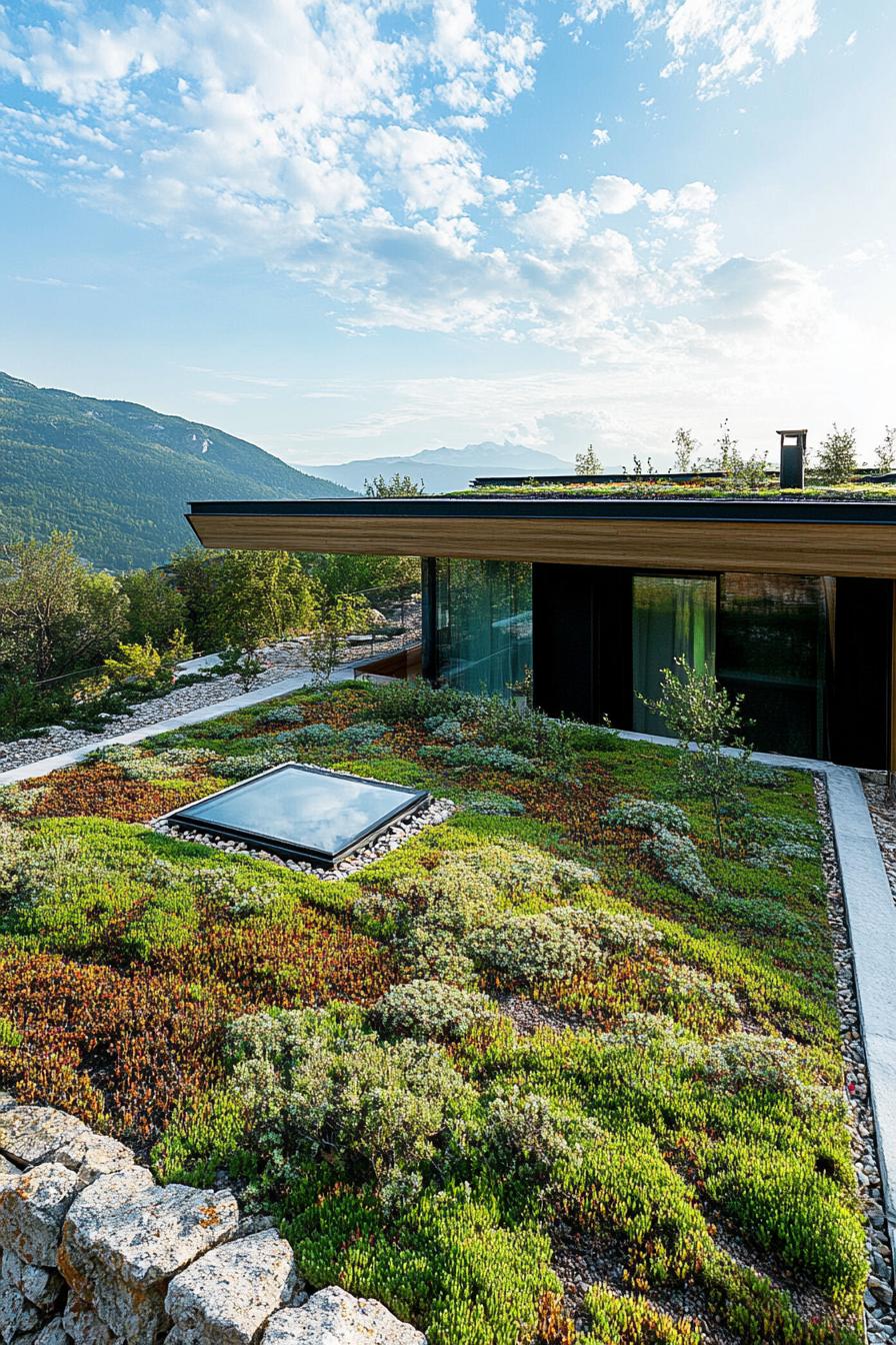 modern mountain villa green roof with skylights 3