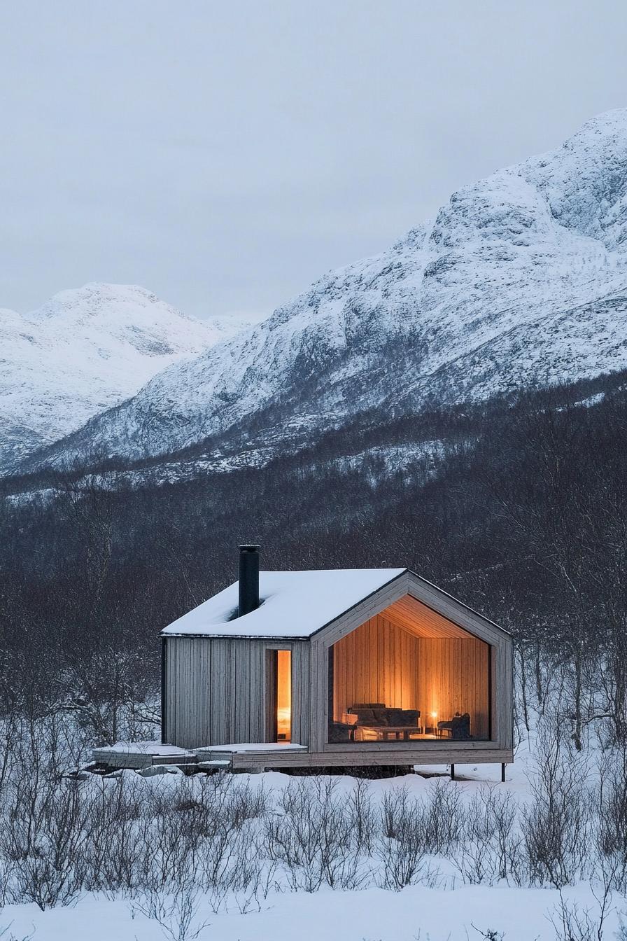 modern prefab Scandinavian minimalist cabin in stunning Scandinavian mountains 3