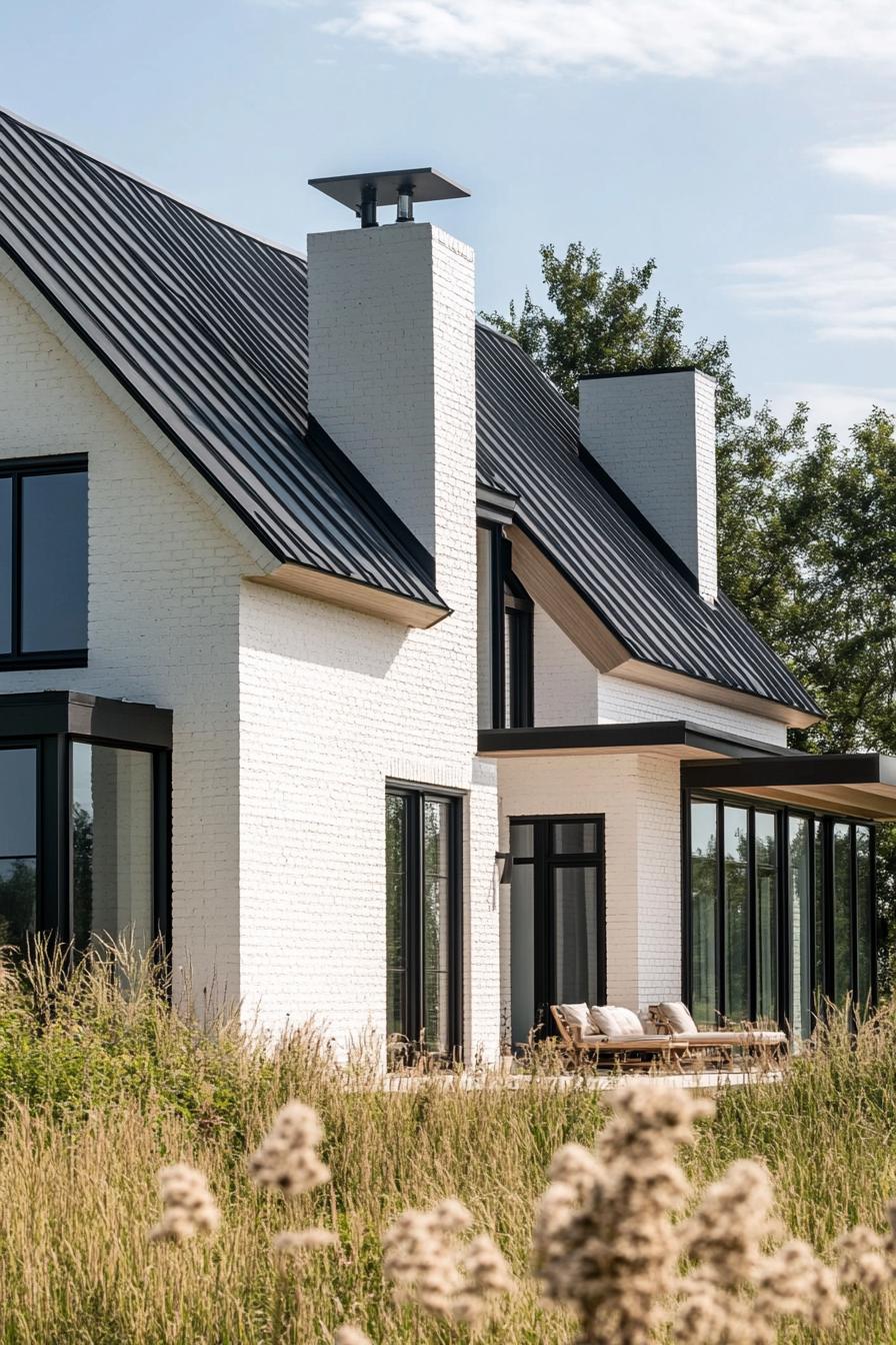 modern rural house facade with whitewashed brick and steel elements on a beautiful farm 2