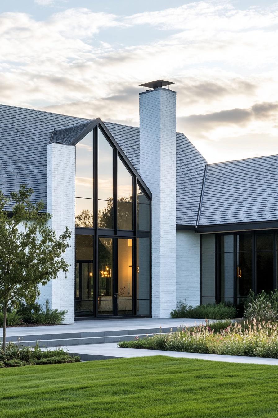 modern rural house facade with whitewashed brick and steel elements on a beautiful farm 3