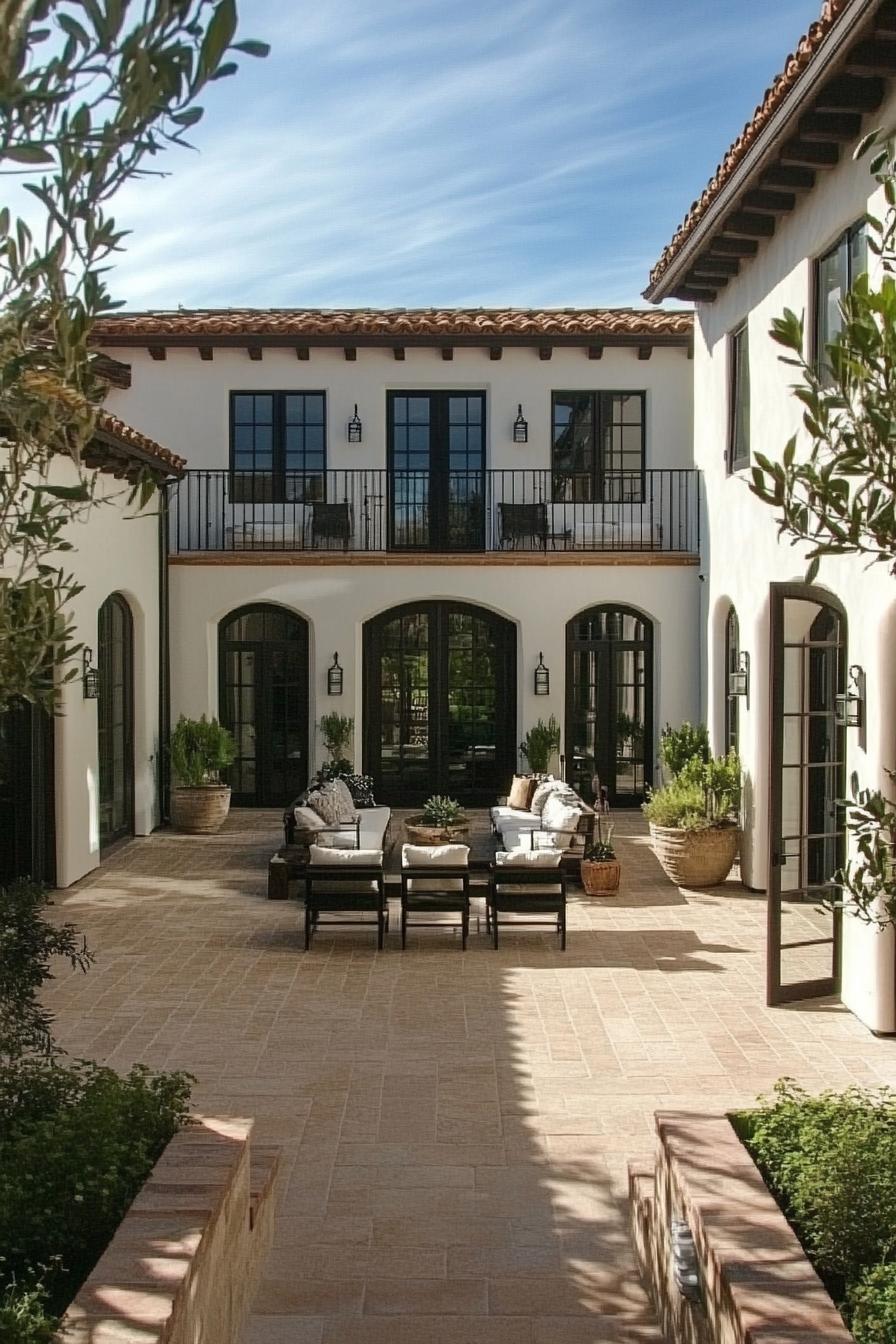 modern spanish villa courtyard French doors 2