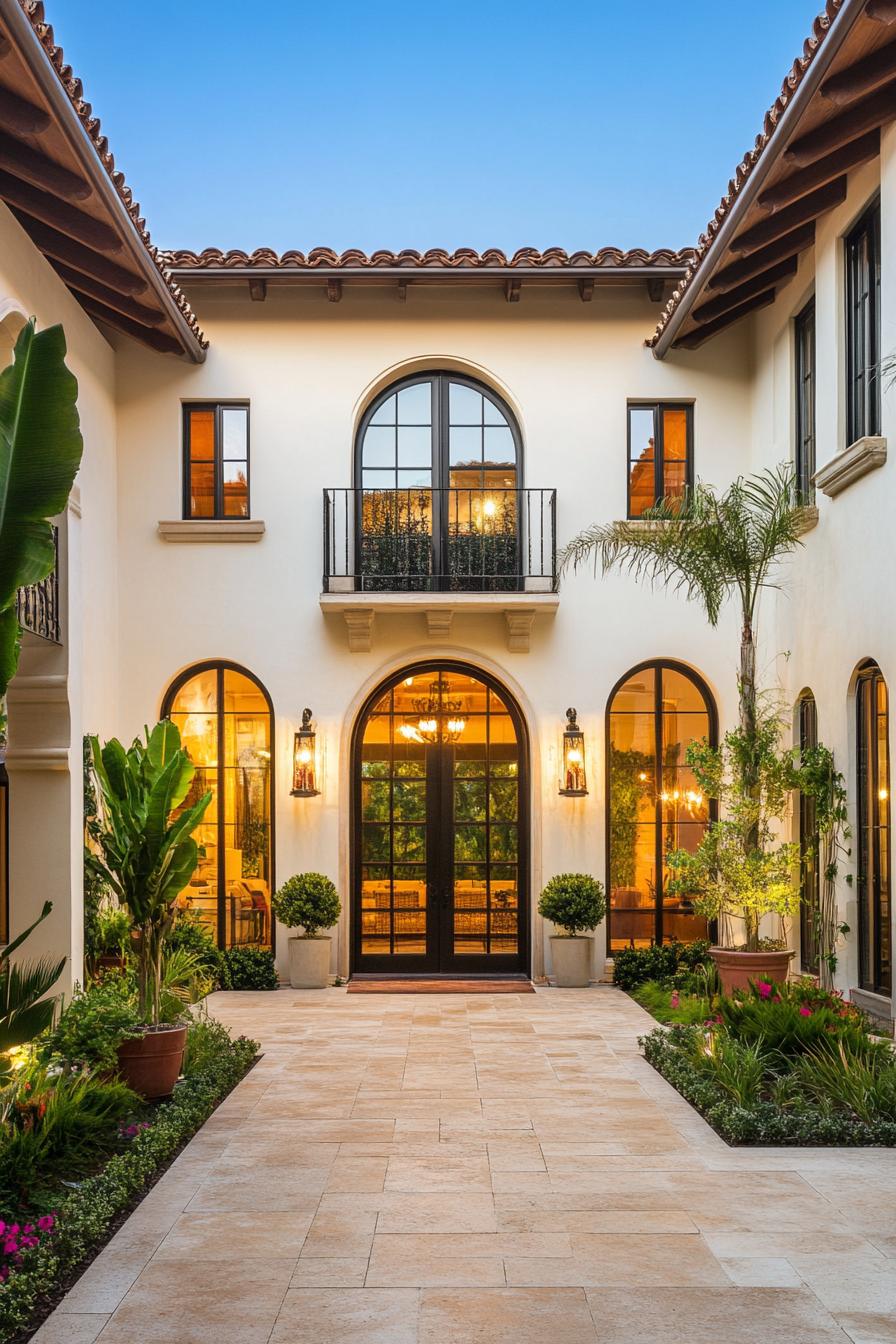 modern spanish villa courtyard French doors 3