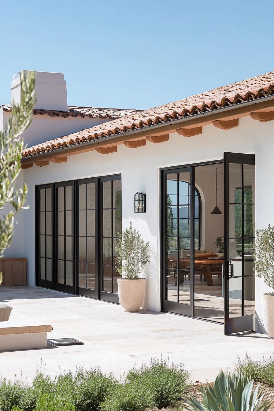 modern spanish villa courtyard French doors