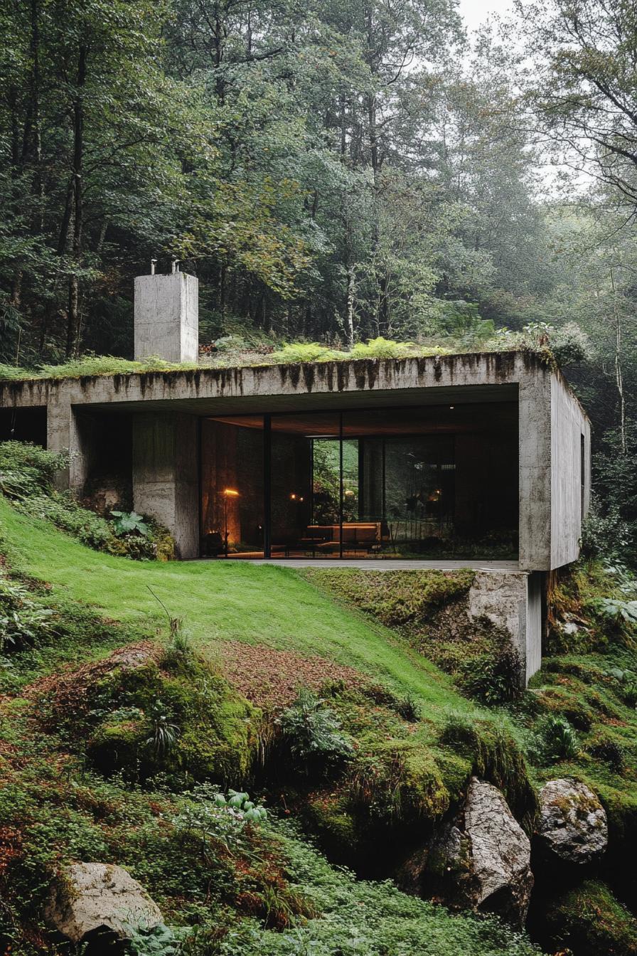 modern underground bunker house in mountain forest with lush garden yard 1