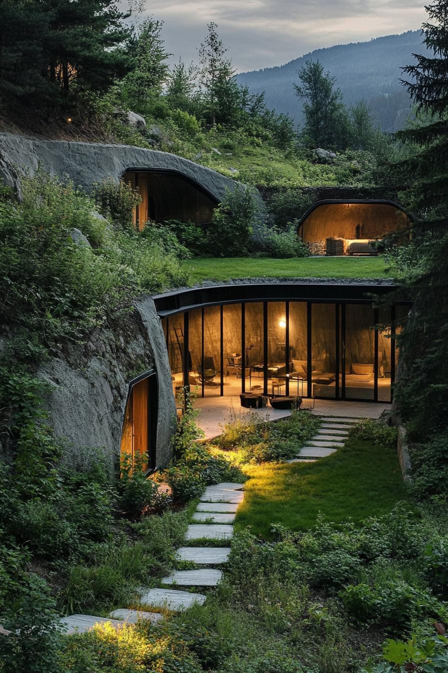 modern underground bunker house in mountain forest with lush garden yard 2