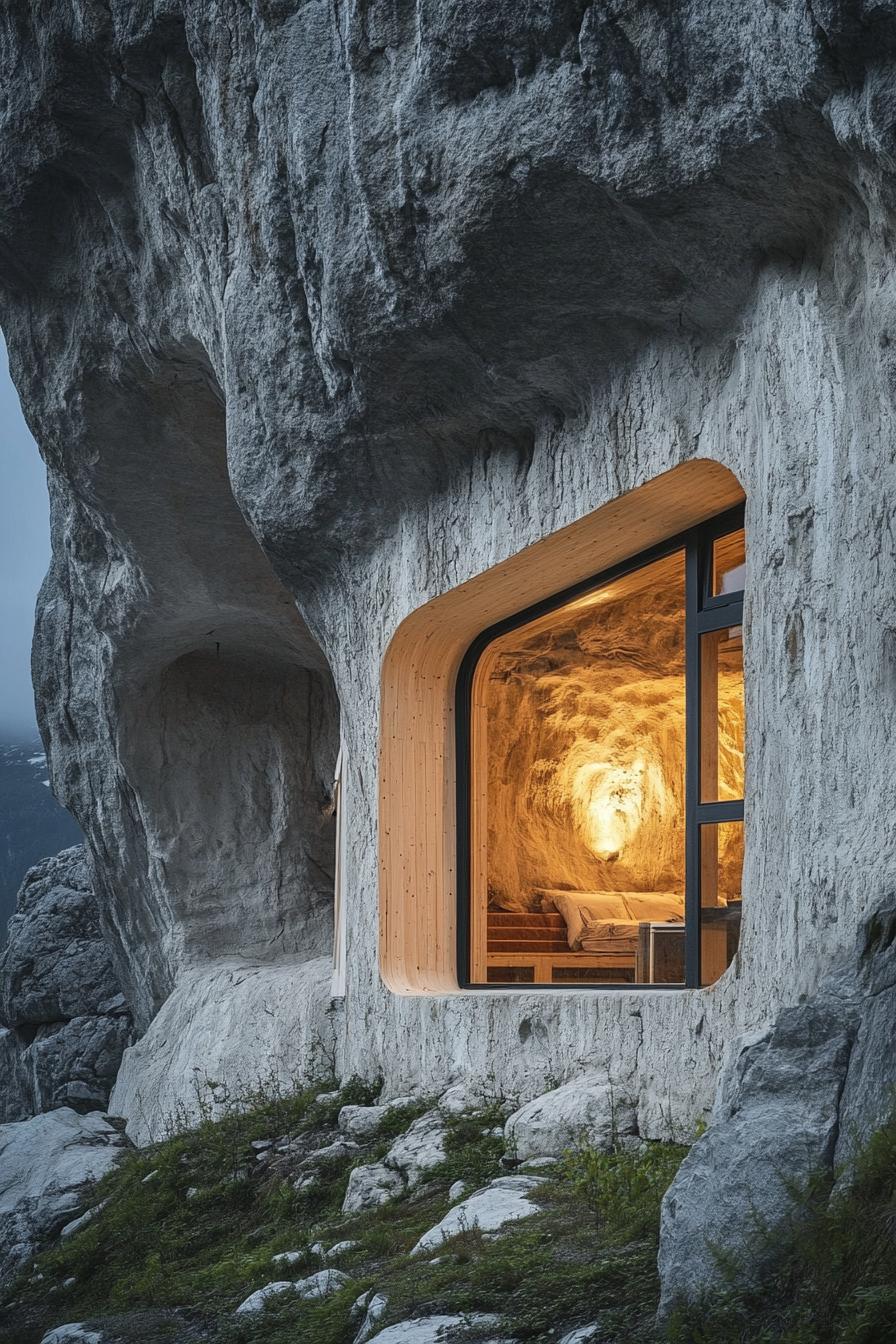 prefab off grid cabin in a mountain cave 1