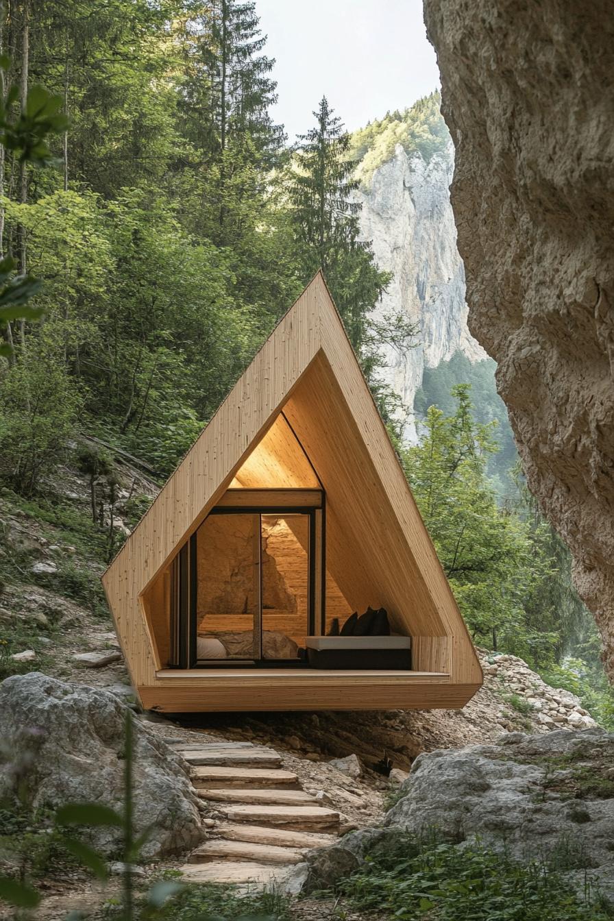 prefab off grid cabin in a mountain cave 3