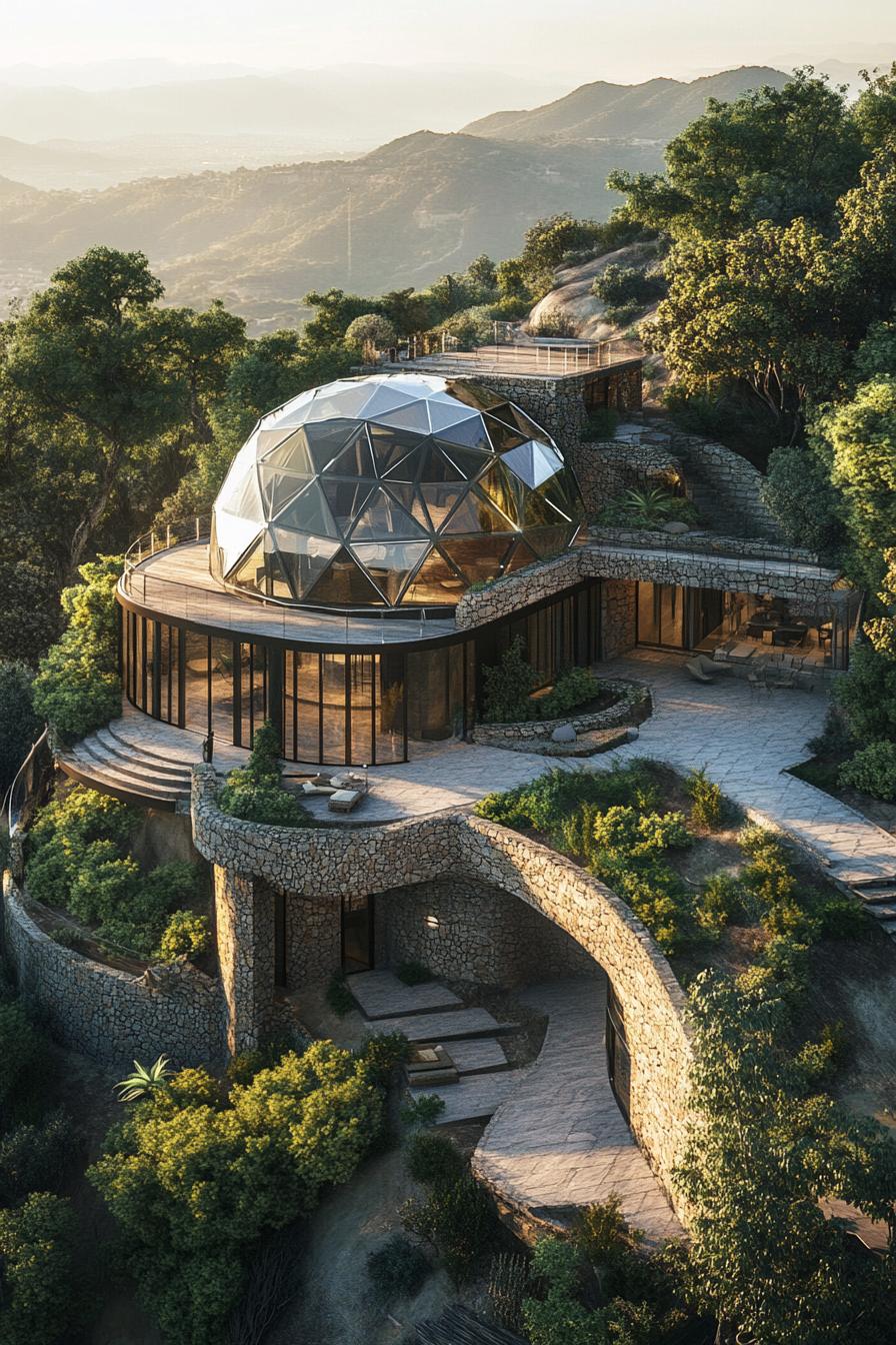 unique hilltop mansion with geodesic dome facilities near above view 1