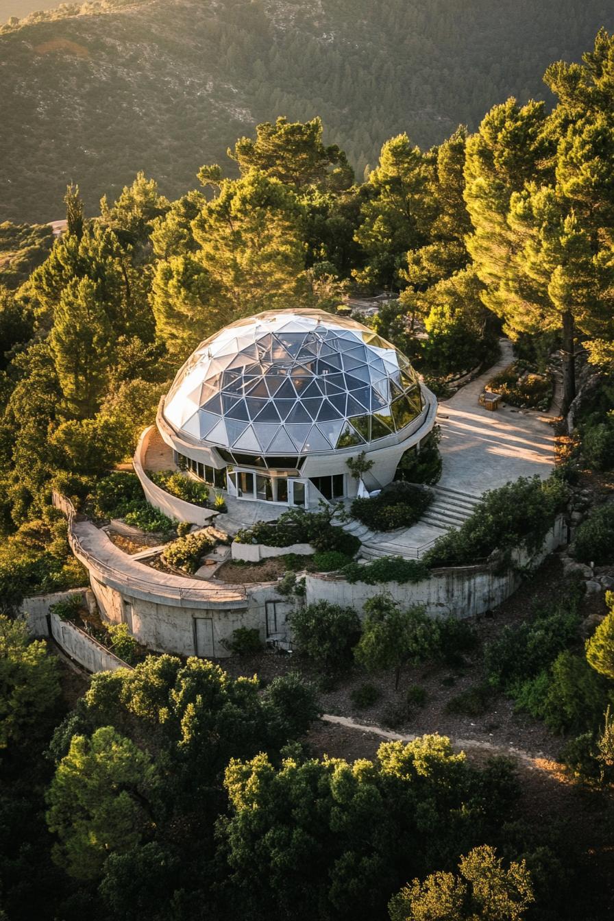 unique hilltop mansion with geodesic dome facilities near above view 2