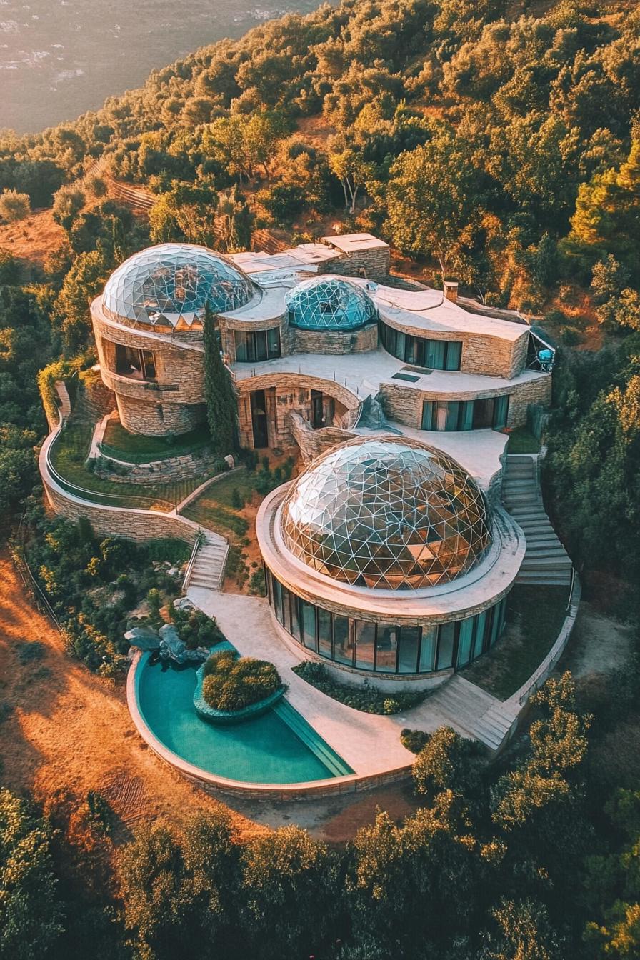 unique hilltop mansion with geodesic dome facilities near above view 3