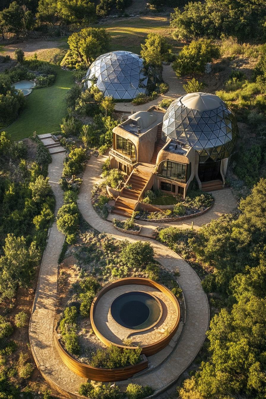 unique hilltop mansion with geodesic dome facilities near above view