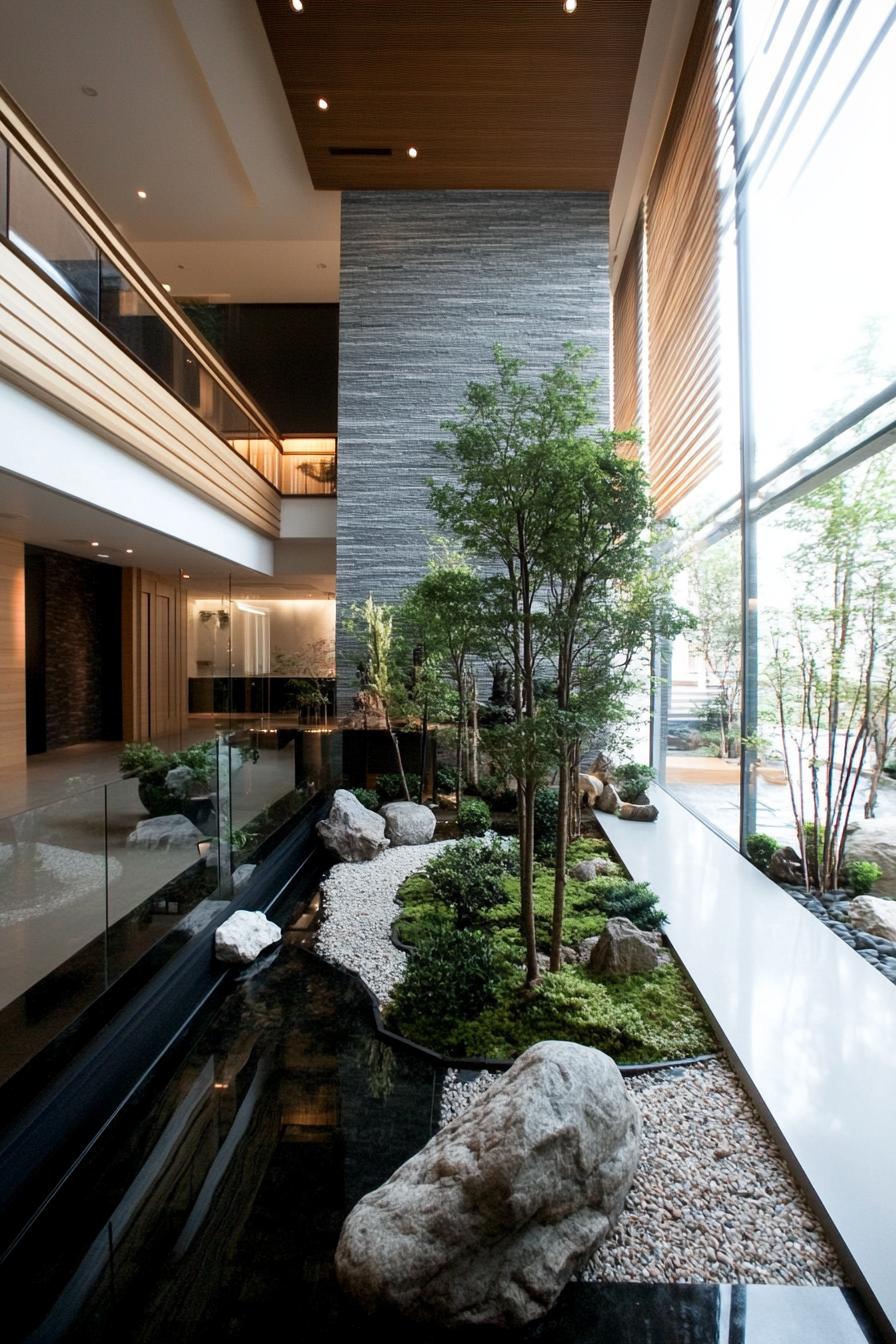 zen garden atrium in a large modern mansion