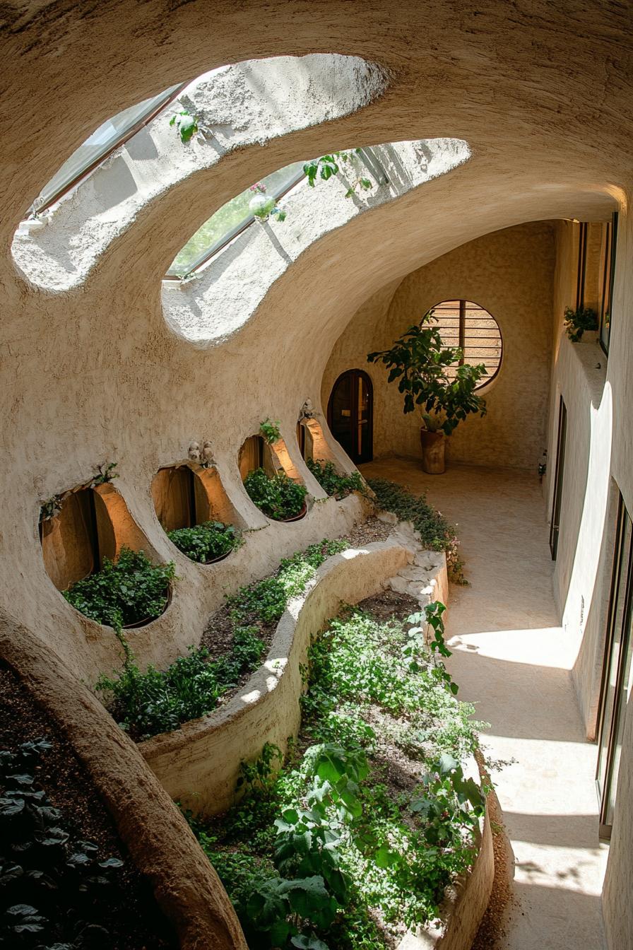 high angle view of an earth sheltered hillside house with inner courtyard and skylights 2