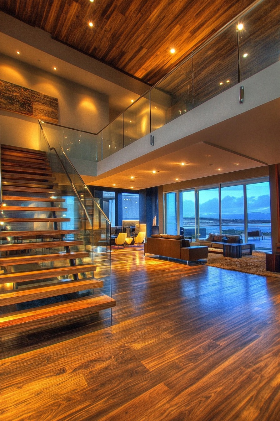 high ceiling floating staircase 4