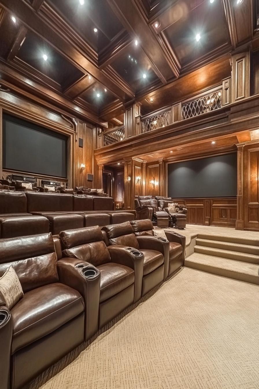 large home theater with leather furniture in a modern mansion 1