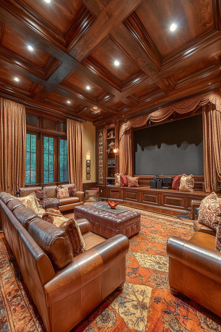 large home theater with leather furniture in a modern mansion 2