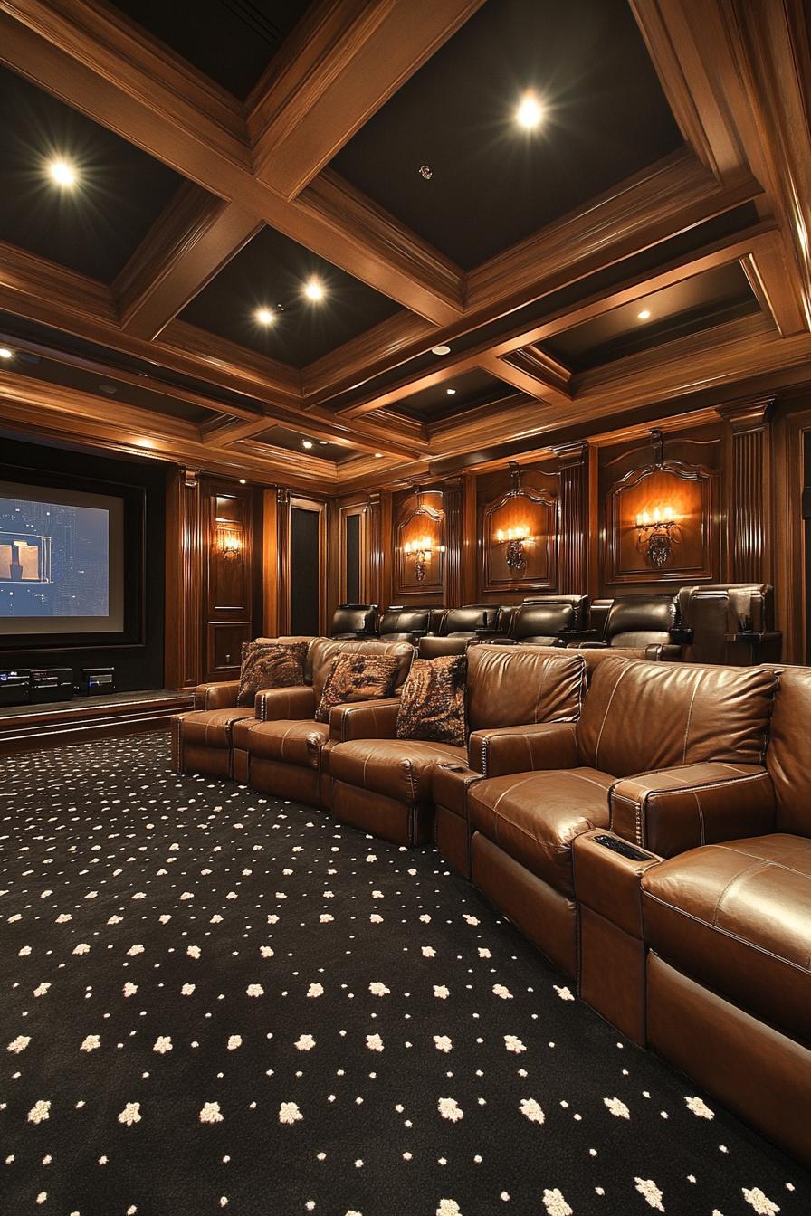 large home theater with leather furniture in a modern mansion 3