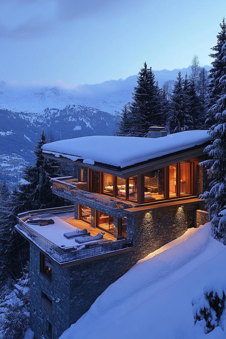 luxury alpine mansion with private ski slopes