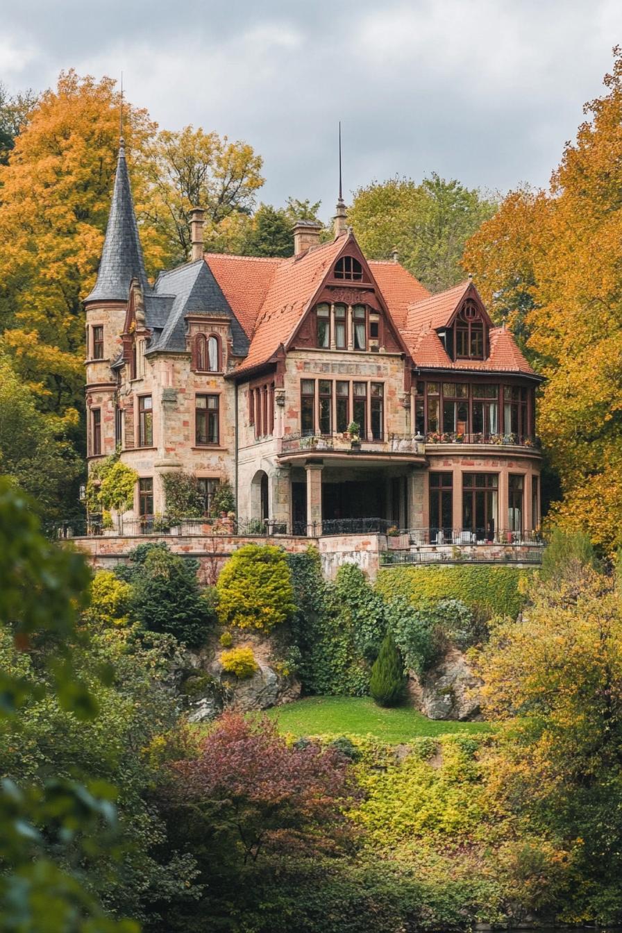 luxury mansion built on a historical castle with picturesque lush forest river views 2