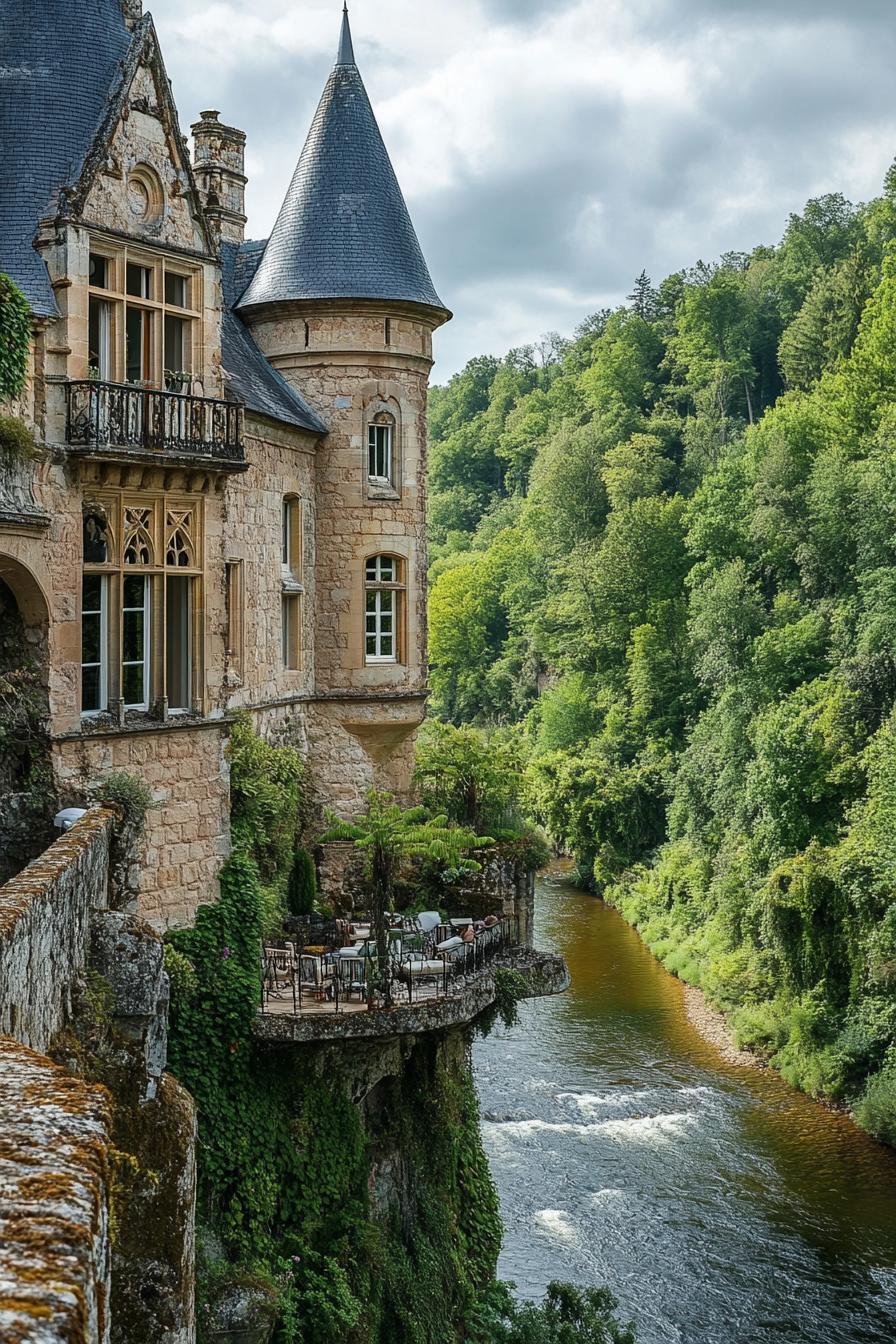 luxury mansion built on a historical castle with picturesque lush forest river views 3