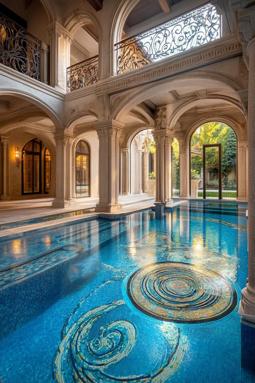 luxury mansion pool with unique mosaic floor 1