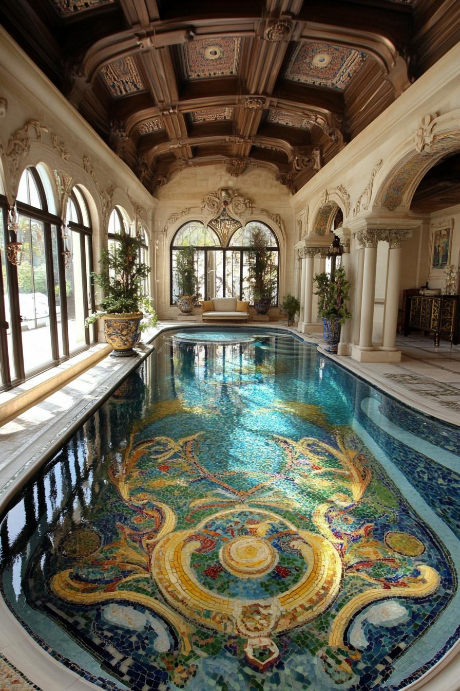 luxury mansion pool with unique mosaic floor 2