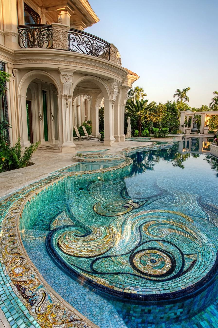 luxury mansion pool with unique mosaic floor 3