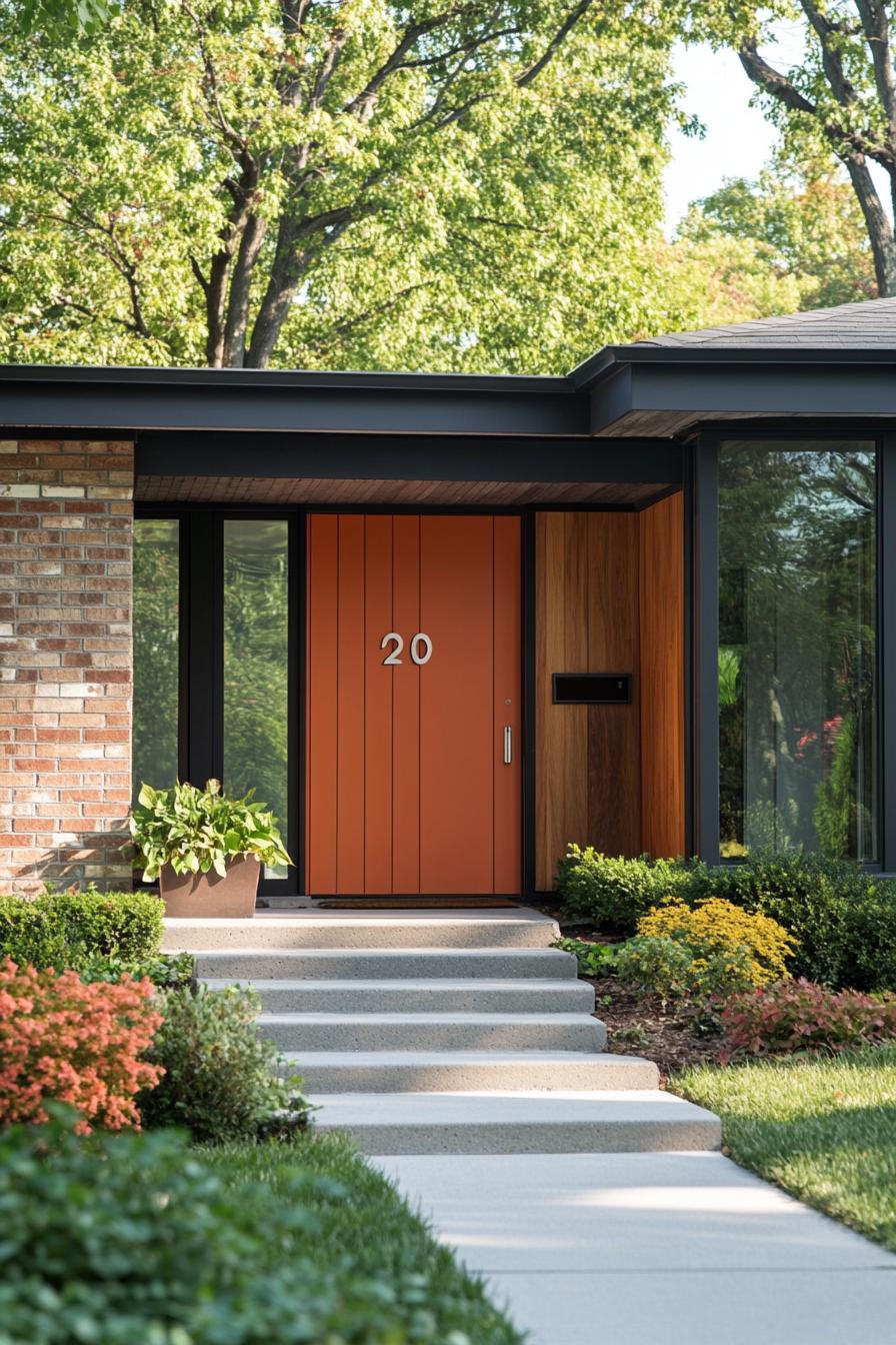 mid century modern house front facade with simple house number 1