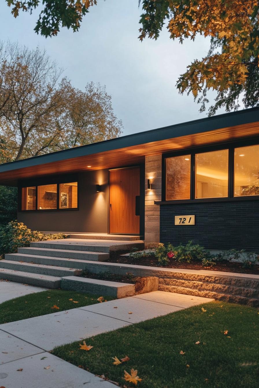 mid century modern house front facade with simple house number