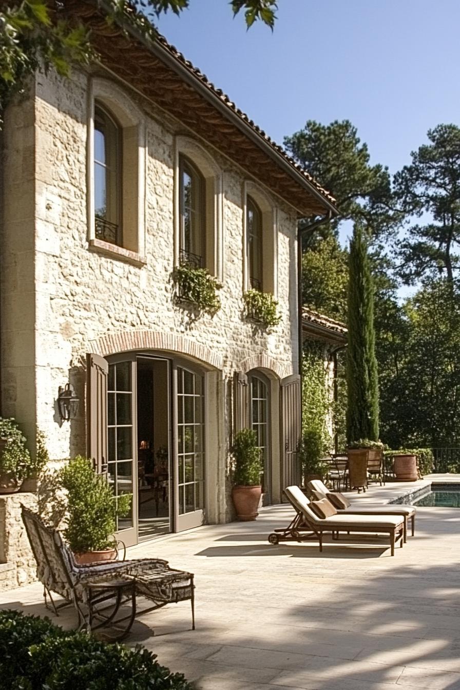 modern French country house terrace with French doors 3