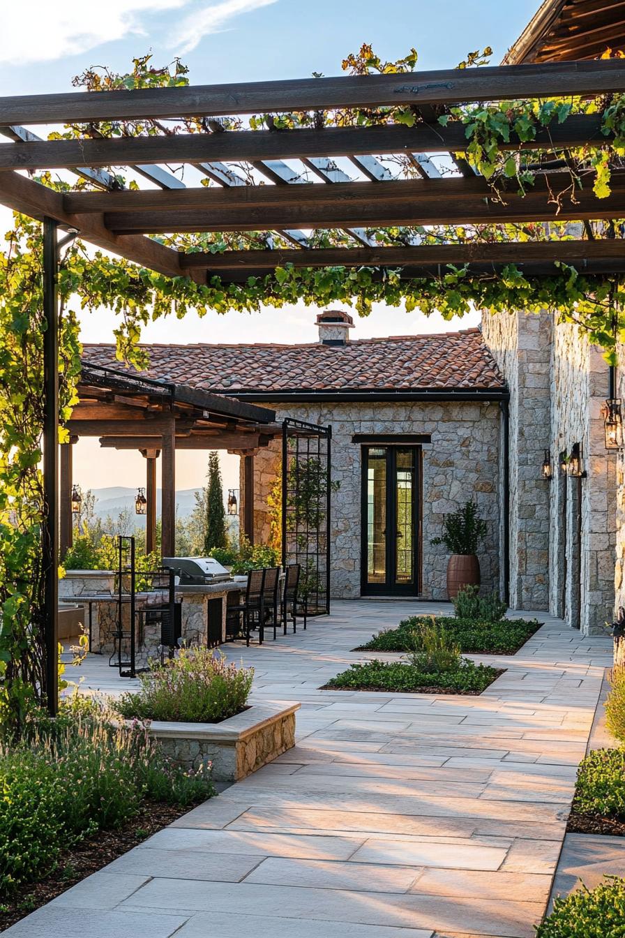 modern Tuscan vineyard estate with pergola 1